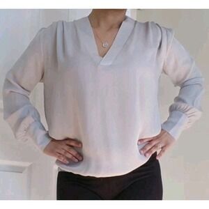 Ramy Brook Medium Long Cuff Sleeve Silk‎ Flowy Loose Blouse V-Neck Gray Top